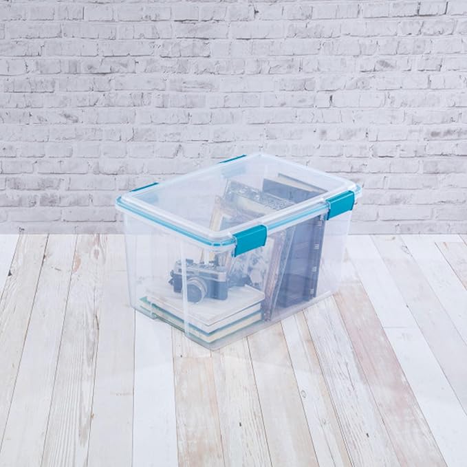 Sterilite 4-Pack Gasket Box, Weather-Resistant Storage Bins with Latching Lids, 54 Quart - Heavy-Duty Organizing Containers for Closet, Bathroom, and Office