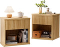 CMFYDAILY Fluted Night Stand Set 2, Large Wood Bedside Table Set of 2 Nightstands Set of 2 with Drawer and Storage Shelf for Bedroom, Small Spaces
