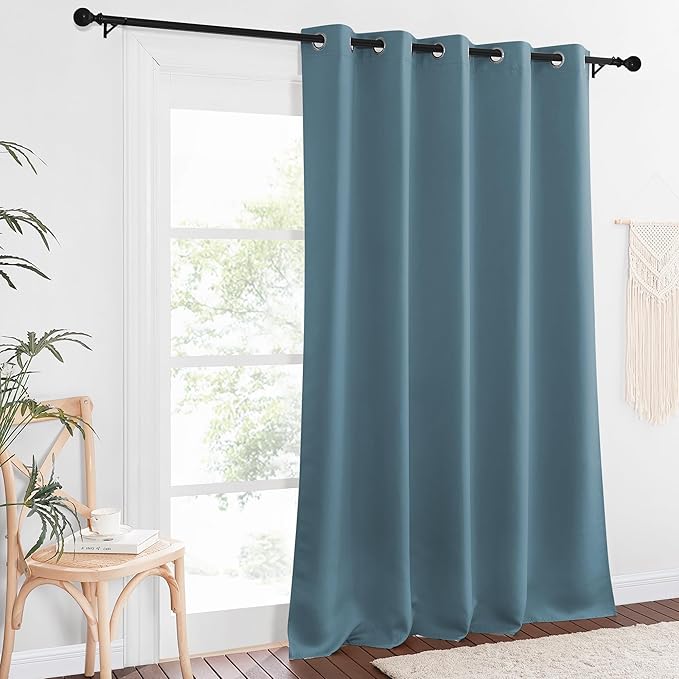 NICETOWN Blackout Curtain Drape for Bedroom - Light Reducing Thermal Insulated Solid Grommet Room Darkening Window Curtain 90 inches Long for Living Room (Smoky Blue, 1 Piece, W66 x L90)