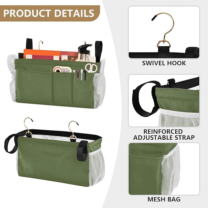 KOPIRIT Dark Cyan Bedside Caddy Storage Bag Bedside Organizer for Headboards Bunk Beds Hanging Storage Organizer 6 Pockets with Hooks for Magazine Water Bottle Holder