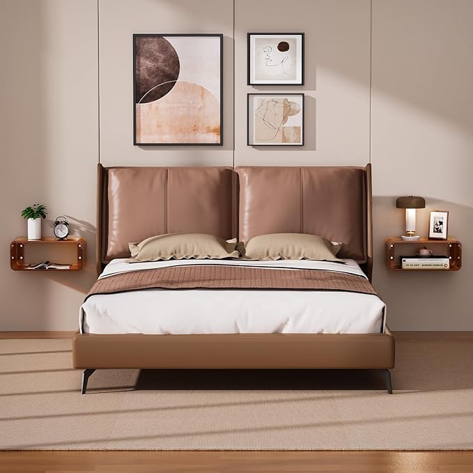 Acrylic Floating Nightstand, Bedside Table, Nightstand Shelf Wall Mounted Bedside Shelf (Dark Brown, Small)