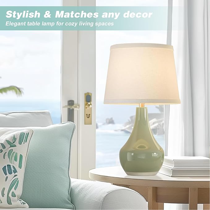 Seealle Modern Green Table Lamps Set of 2 - Bedside Lamps for Night Stands, 19.4" Bedroom Lamps for Living Room Sage Green Lamps with Rocker Switch