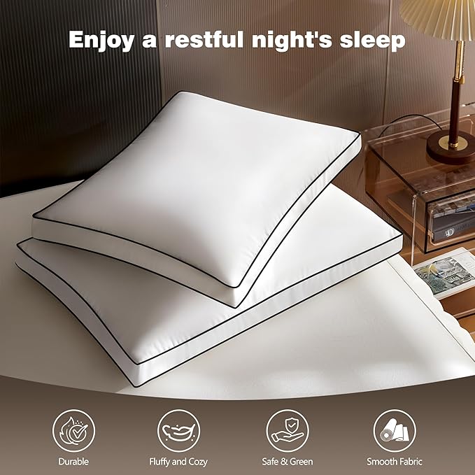 Feather Down Pillows Standard Size Set of 2 Pack, Luxury Hotel Collection Bed Pillow, Soft Medium Firm Feathers Pillow For Sleeping, Down Surrounded Gusseted Pillows for Side Back Stomach Sleepers