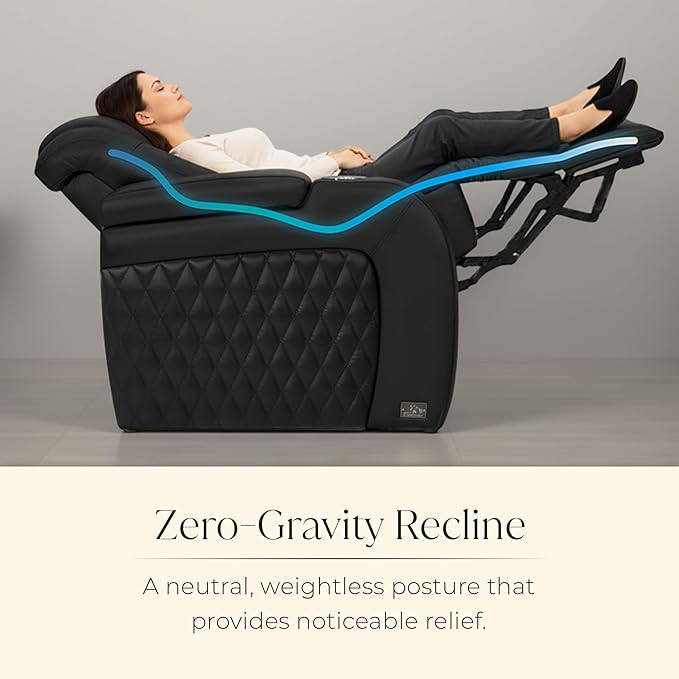 Seatcraft Diamante Zero-Gravity CoolZero Italian Leather Home Theater Seating, Power Headrest, Power Recline, Row of 5 Sofa, Black