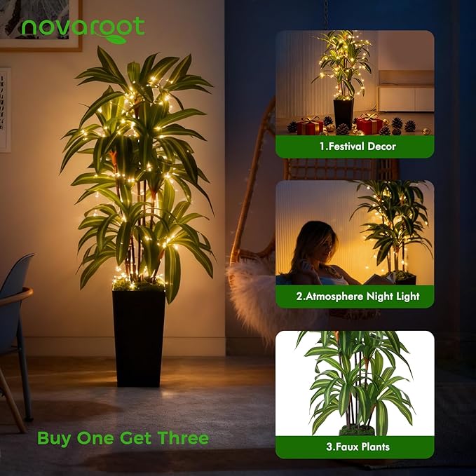 Artificial Dracaena Tree Indoor, 5Ft Faux Plants Indoor with Black Tall Planter - Faux Yucca Tall Fake Floor Plant in Pot - Artificial Plant for Home Office Living Room Decor Indoor