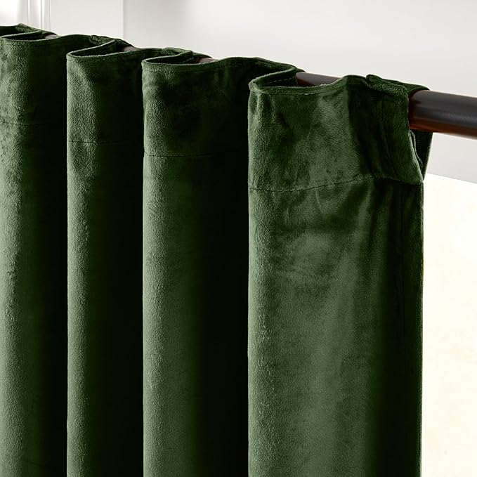 Lazzzy Green Velvet Curtains 84 Inch Long Blackout Thermal Insulated Room Darkening Lined Curtain Drapes Luxury Back Tab Window Treatments for Bedroom Living Room 2 Panels, 52 x 84 Inch, Moss Green