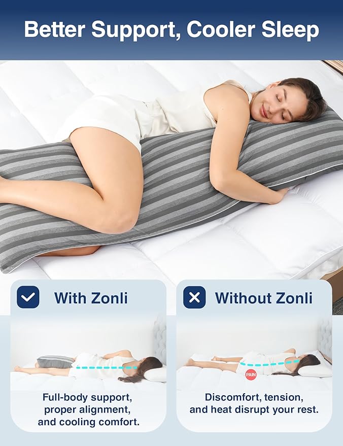 ZonLi Cooling Body Pillow for Adults, Breathable Long Pillow for Bed, Firm Body Pillow for Side Sleeper, Memory Foam Full Length Body Pillows Large -20x54 inch