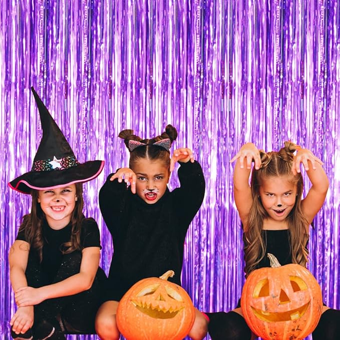 GOER 3.2 ft x 8.2 ft Metallic Tinsel Foil Fringe Curtains Party Photo Backdrop Party Streamers for Halloween,Birthday,Graduation,New Year Eve Decorations Wedding Decor (Purple,1 Pack)