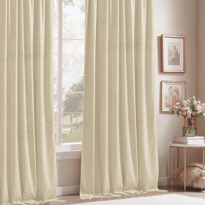 StangH Beige Curtains for Kids Bedroom Super Soft Smooth Velvet Light Dimming Window Drapes Rod Pocket Elegant Decoration for French Door/Hallway, W42 x L84, 2 Panels