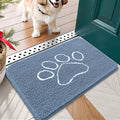 OLANLY Dog Door Mat for Muddy Paws 24x16, Paw Print Design, Absorbs Moisture and Dirt, Non-Slip Washable Doormat, Quick Dry Chenille Mud Mat, Entry Indoor Entryway Carpet, Airy Blue and White