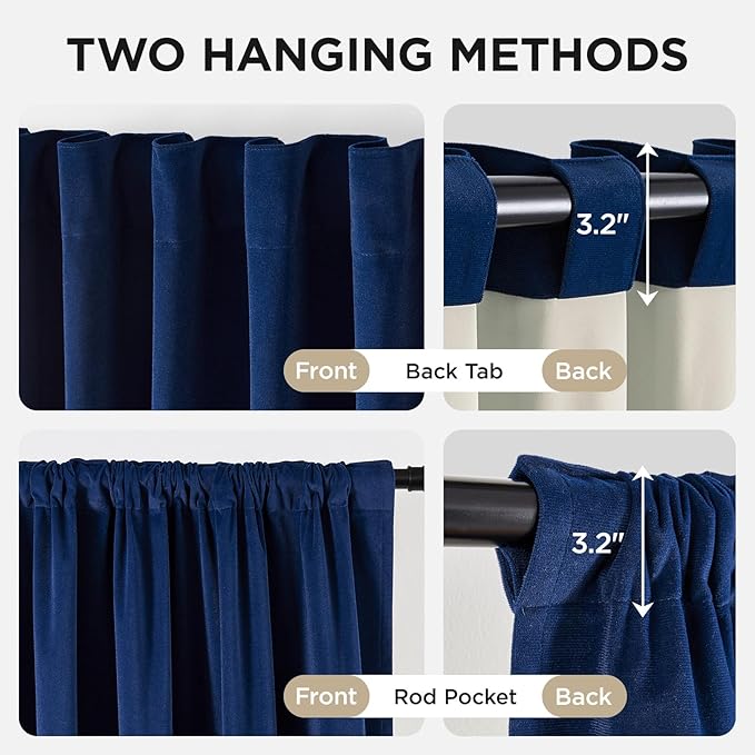 Joydeco Royal Blue 100% Blackout Curtains 120 Inch 2 Panels, Luxury Thermal Royal Blue Velvet Curtains for Bedroom Living Room, Soundproof Blackout Window Drapes, Rod Pocket & Back Tab (52W x 120L)