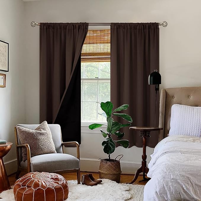 BGment Brown Blackout Curtains for Bedroom 63 Inch Length 2 Panels, Thermal Insulated Room Darkening Curtains Rod Pocket Soundproof Bedroom Living Room Window Curtains, Each 52 Inch Wide