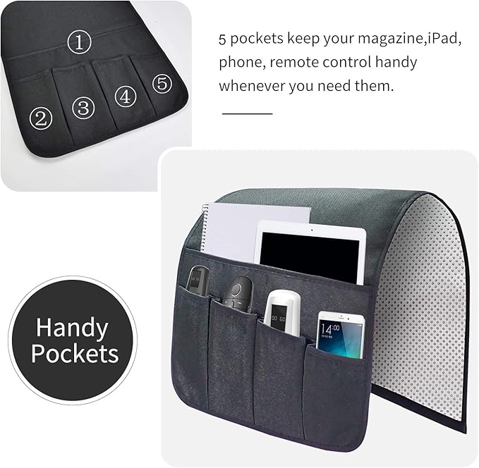 SYSOV Sofa Armrest Organizer, Remote Control Holder for Recliner Couch, Arm Chair Caddy with 5 Pockets for Magazine, Tablet, Phone, iPad