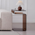 Glass Nightstand,Side Table,S-Shaped End Table for Living Room,Bedside Table for Bedroom (Brown)