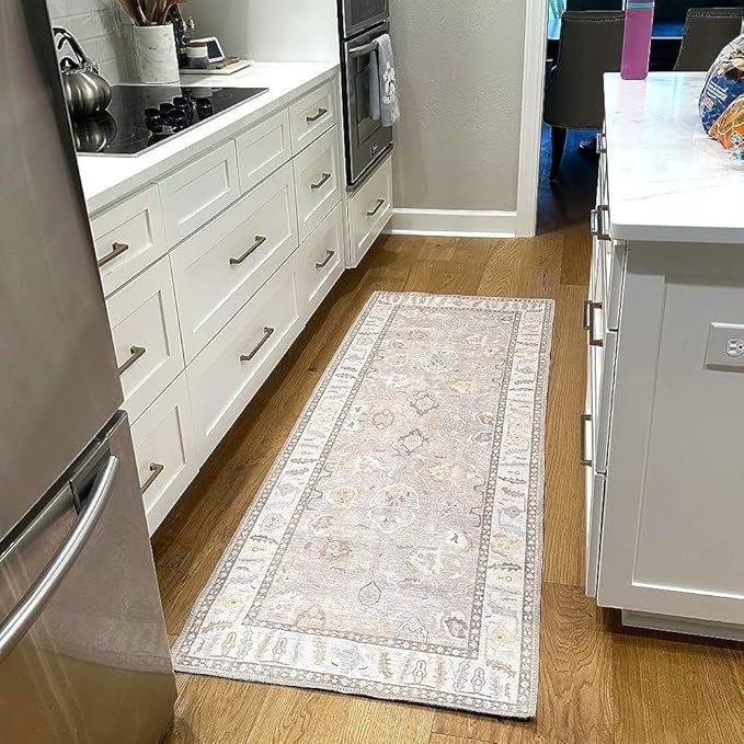 Fame Rugs Brown Modern Oushak Rug 2'6"x10, Vintage Turkish Colorful Oriental Antique Inspired Foldable Long Washable Runner Rugs, Luxury Living Room Bedroom (382MB, 2'6" x 10')
