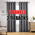 MIUCO Room Darkening Soild Grommet Window Blackout Curtains Two Panels for Bedroom 52x95 Inch Grey, Bonus 2 Tie Backs Included