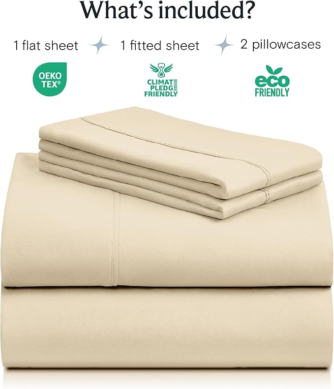 LuxClub 4 PC Full Sheet Set, Deep Pockets Wrinkle Free Cooling Bed Sheets Hotel Bedding for Women, Men, Kids & Teens, Includes 1 Fitted Sheet, 1 Flat Sheet and 2 Pillowcases-Cream