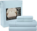 CHATEAU HOME COLLECTION 400 Thread Count Cotton Bed Sheets King Size, 15" Deep Pocket King Sheet Set, 4 Piece Naturally Cool Soft Sateen Weave Machine Washable Fully Elasticated- Light Blue