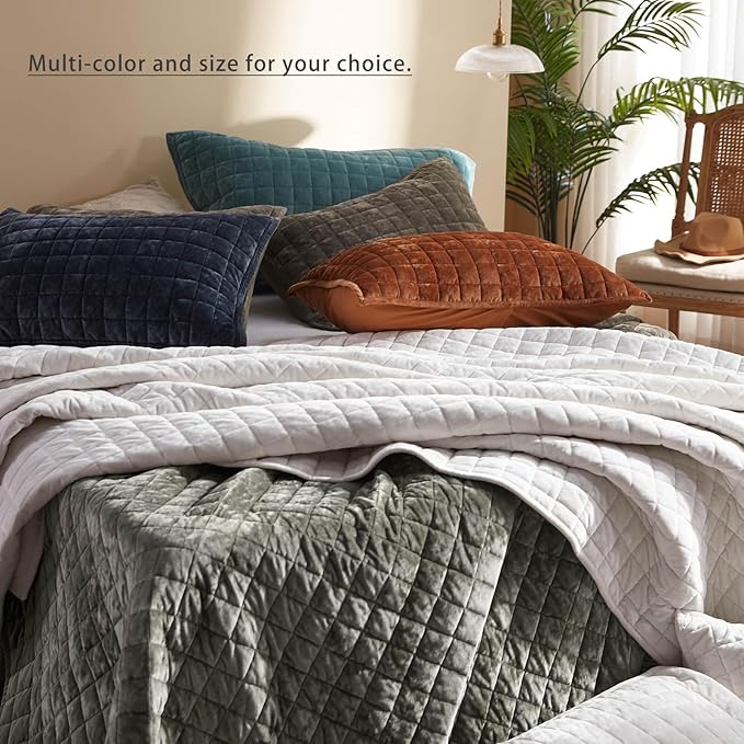 LEAONME Velvet Quilt Oversized California King-120''x120'', Lightweight Grey Velvet Comforter Set with 2 Pillow Shams, Oversized Bedspread Coverlet Quilted Bedding Set for All Season