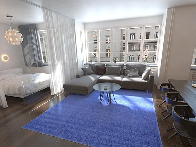 Unique Loom Solid Shag Collection Area Rug (9' x 12' 2" Rectangle, Periwinkle Blue)