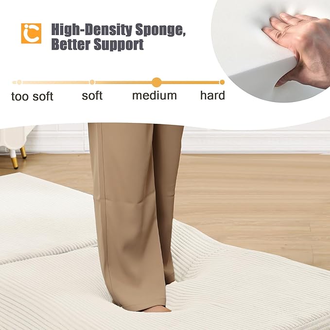 COMAX Folding Sofa Bed, Fold Out Chair, Foldable Sofa, Convertible Sleeper Chair for Adults, Futon Single Small Floor Couch for Spaces, Bedroom Living Room Guest Room, Beige