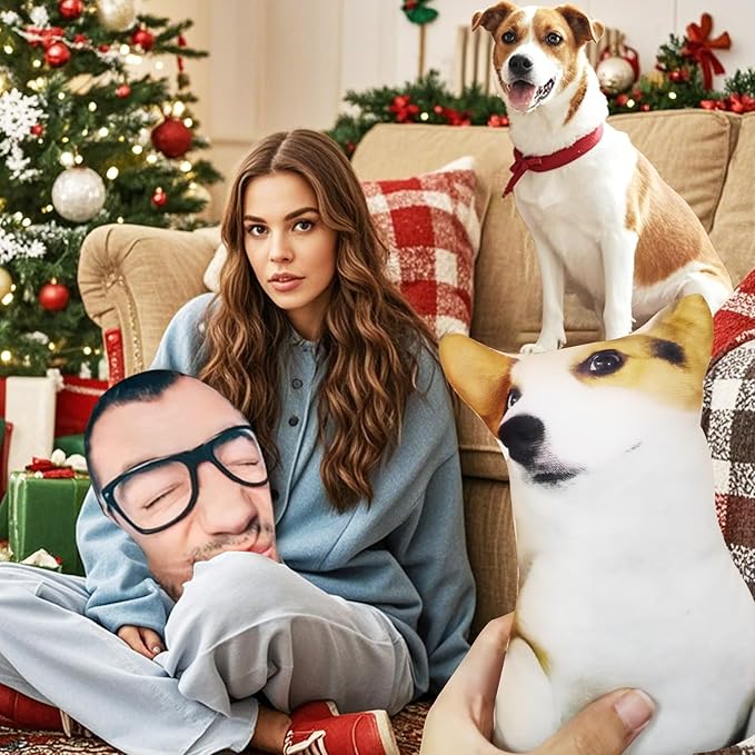 VEELU Custom Face Pillow Personalized Photo Body Pillows 3D Printing Head Body Shaped Pets Plush Stuffed for Home Sofa Decor Funny Valentine's Day Gag Gifts for Couples/Him/Her