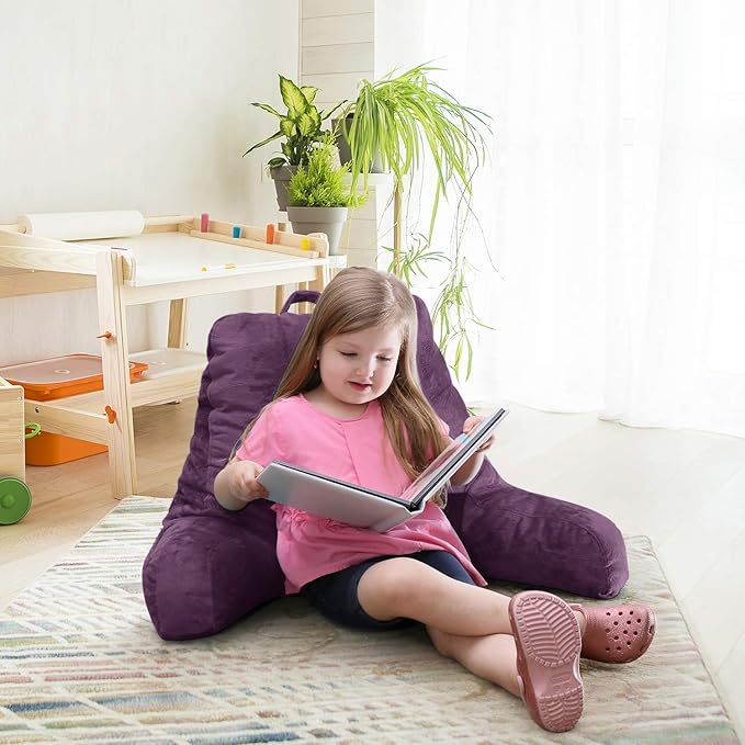 Nestl Reading Pillow for Kids & Teens with Shredded Memory Foam, Backrest Pillows for Reading, Watching, and Gaming, Use on The Couch, Bed, or Floor, Adjustable Support with Washable Cover Purple