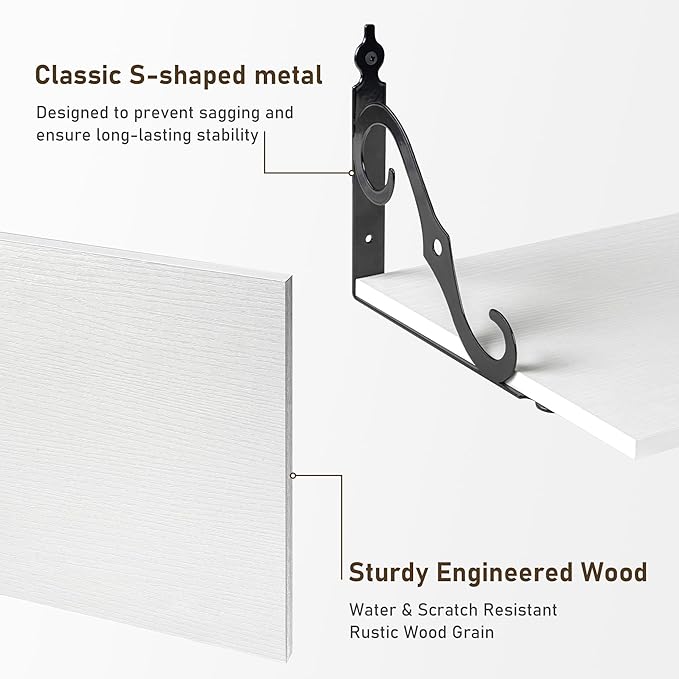 Dreamland Deep Floating Shelves, 24" W x 12" D Wall Shelves Set of 2, Wide Display Shelf Wall Mounted with Brackets, Bookshelf for Living Room, Bathroom, Bedroom, White