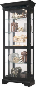 Howard Miller Brigid II Curio Cabinet – Premium Black Finish Illuminated Display Cabinet for Collectibles with Sliding Glass Door Adjustable Shelves Mirrored Back andSecure Key Lock