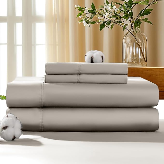 LBRO2M 100% Cotton Sheets Set Deep Pocket 19", 1000 Thread Count King Size 4 Piece Bed Sheet Sets Soft Comfortable Bedding All Season (King, Taupe)