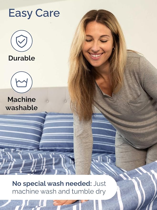 Extra Deep King Sheet Set - 6 Piece Breathable and Cooling Sheets - Hotel Luxury Bed Sheets Set - Easy Fit - Soft, Wrinkle Free and Comfy Sheets Set - Blue Striped Sheet Set with Extra Deep Pockets