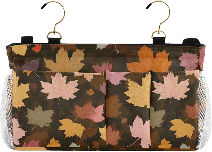 Bedside Caddy Hanging Bunk Bed Caddy Bed Organizer Hanging Pocket with 2 Hooks Bedside Storage Organizer Pocket Bag Holder Various Maple Leaves