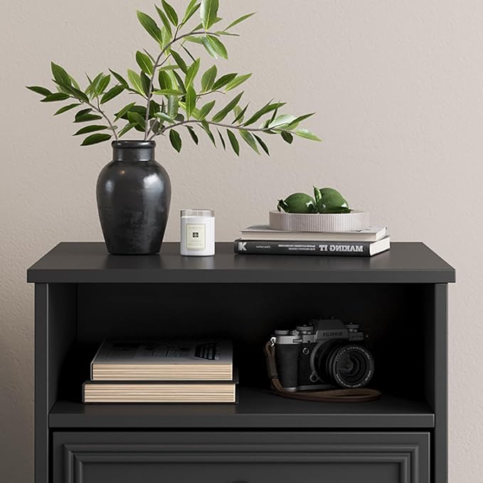 Set of 2 Large Night Stand with Drawers, 17.7" W Nightstand with 2 Drawers, Accent Bed Side Table and End Table with Large Open Storage for Bedroom, Living Room,Black