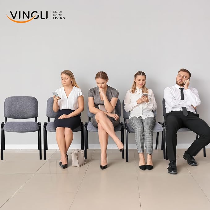 VINGLI Waiting Room Stacking Chairs, 5-Pack Fabric Church Conference Stackable Chair Set, for Office Guest & Reception Meeting Rooms, Lobby, Simple&Space-Saving, Fabric-Grey