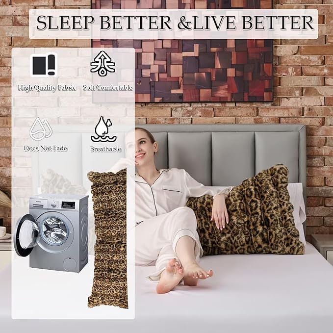 Full Body Pillow 20x54 Inch,Memory Foam Pregnancy Pillow for Side Sleepers,Orthopedic Back Support Maternity Pillow for Women (with Removable Cover)-Leopard Brown