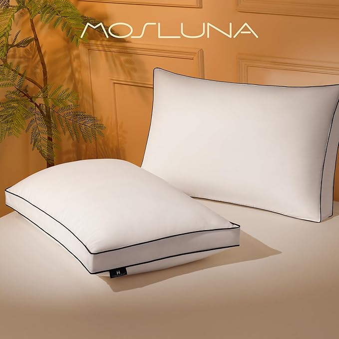 Feather Down Pillows King Size Set of 2 with Gusset, Luxury Hotel Collection Bed Pillow 2 Pack, Down Surrounded Pillows for Sleeping, Soft Fluffy for Side, Back Sleepers 18x34x2 in.