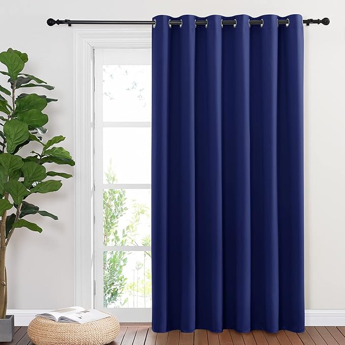 NICETOWN Sliding Glass Door Curtain Panel, Home Decoration Privacy & Noise Reducing Room Divider for Shared Apartment (Navy Blue, 80 inches x 84 inches)