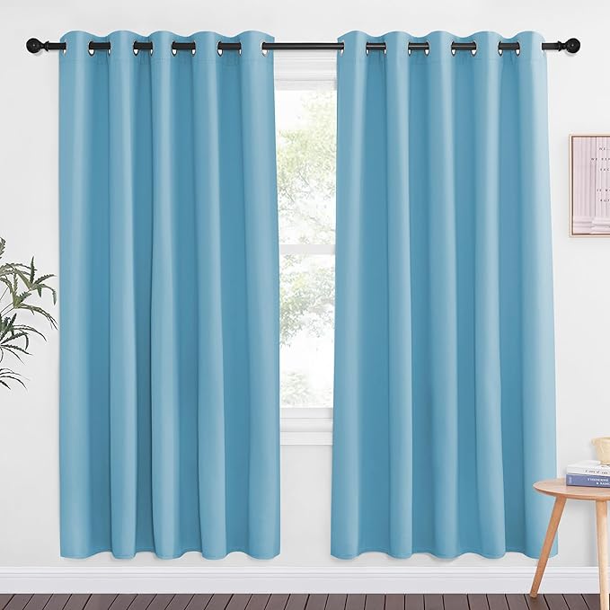 NICETOWN Teal Blue Blackout Curtains for Bedroom 72 Inches Long, Thermal Insulated Room Darkening Grommet Window Curtains for Living Room Nursery, 66 inch x 72 inche, 1 Panel