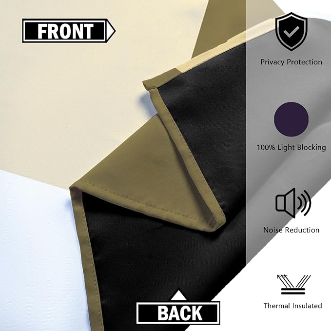 Beige 100% Blackout Curtains for Bedroom 63 inch Long 2 Panels Set White Beige Modern Abstract Geometric Black Out Curtains Insulated Room Darkening Window Drapes for Living Room, 52Wx63L