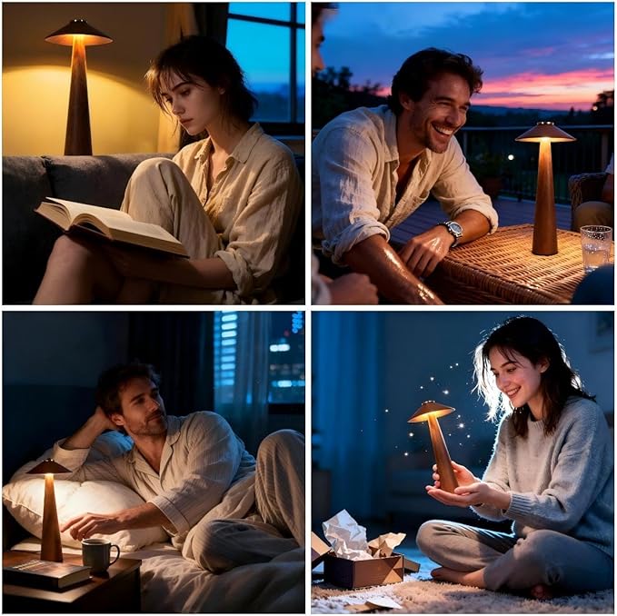 Battery Operated LED Table Lamps, 2000mAh Cordless Desk Lamp with 3 Level Brightness Touch Control Night Light for Nursery,Bedroom,Dining Room(Walnut Wood)