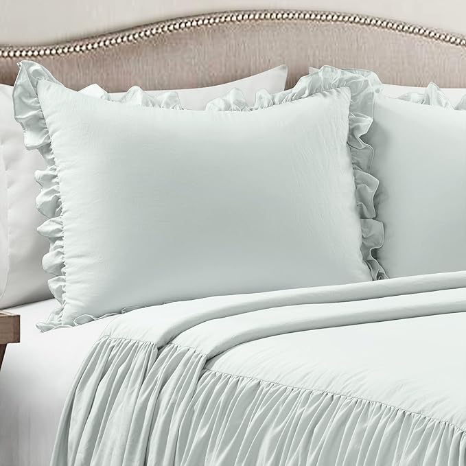 Lush Decor Ruffle Skirt Bedspread Set - 3-Piece Luxurious Farmhouse Bedding - Elegant Ruffle Detail - Timeless Style - Soft Lightweight Sheets - Queen, Sea Salt