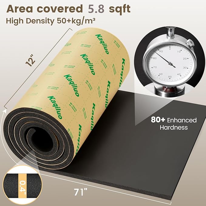 High Density Self-Adhesive Sound Insulation Acoustic Closed Cell Foam, 5.8 sqft x 0.4in Thick, 50+kg/m³ ,Sound Proof Padding, Fire/Water Resistant Acoustic Treatment Foam