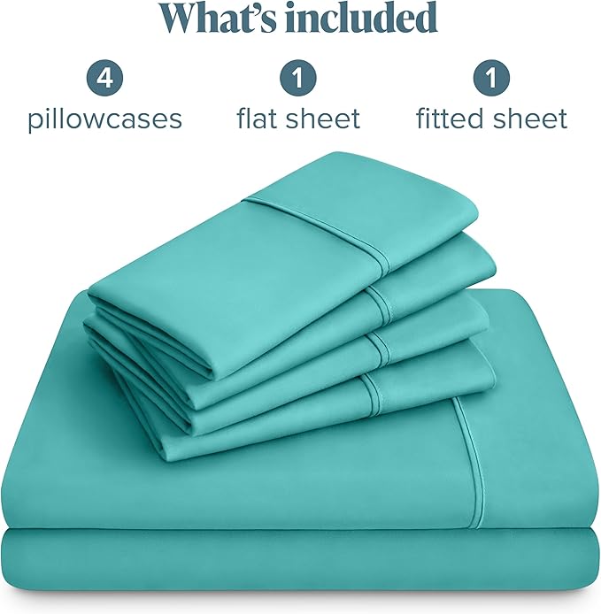 Bare Home Hotel Luxury Full XL Sheet Set, Extra Soft - 6 Piece Set - Deep Pockets - Easy Fit - Cooling & Breathable - Wrinkle, Fade, Stain Resistant - Includes 4 Pillowcases (Full XL, Turquoise)
