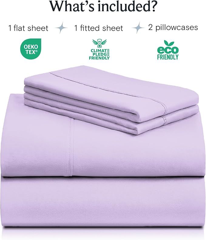 LuxClub 4 PC California King Sheet Set, Deep Pockets Wrinkle Free Cooling Bed Sheets Hotel Bedding for Women, Men, Includes 1 Fitted Sheet, 1 Flat Sheet and 2 Pillowcases-Lavender