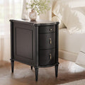 STO'SENSE Nightstand w/Charging Station & 3 Drawers, Pre-Assembled, Vintage Side Table w/Antique-Finished Pulls, Rustic Wood Finish, Narrow End Table w/Turned Legs for Bedroom (1, Black)
