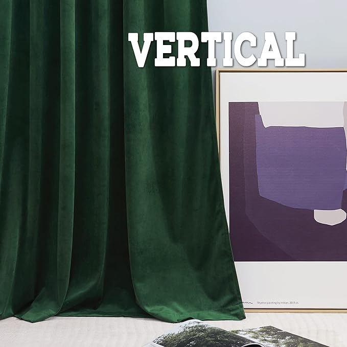 RYB Home Green Living Room Curtains, Vintage Velvet Drape Soft Durable Texture Room Darkening Privacy Window Treatment Decorative Backdrop Thermal Curtain for Bedroom, W52 x L90 inch, 2 Panel