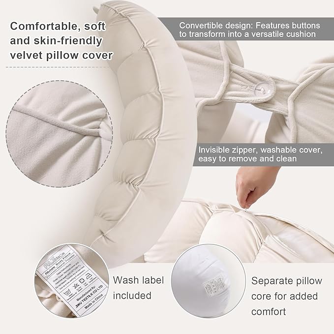 Peallow(Pat. Pend) – Long Round Body Pillow for Adults, Bolster Pillow for Sleeping, Soft and Supportive Pillow for Sleeping & Lumbar Support (Misty White, 29.5")
