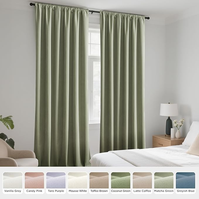 Joydeco Sage Green Velvet Curtains 108 Inches 2 Panels,Luxury Thermal Insulated Soft Green Curtains for Bedroom & Living Room, Room Darkening Velvet Drapes, Rod Pocket (52W x 108L)