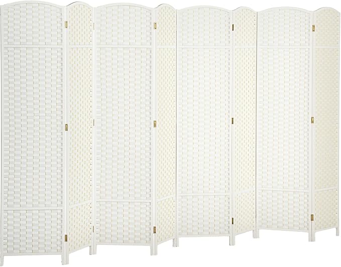 HOMCOM Room Divider, 8 Panel Folding Privacy Screen, 5.6' Tall Freestanding Wall Partition for Home Office, Bedroom, White