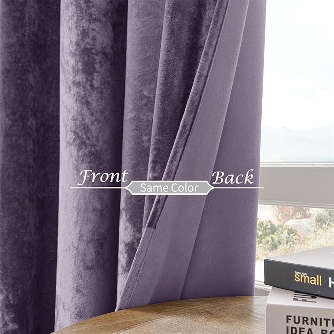 SMILETIME Lilac Purple Crushed Velvet Curtains 52x90 inch Luxurious Thermal Insulated Soundproof Drapes for Living Room Bedroom Office Soft and Durable Light-Filtering Window Treatments, 2 Panels